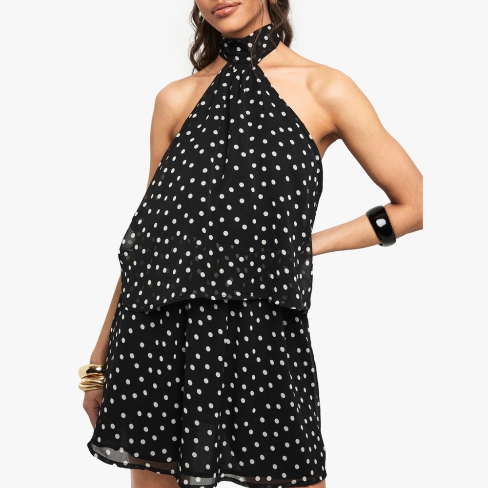 Boohoo Black and White Polka Dot Mini Dress